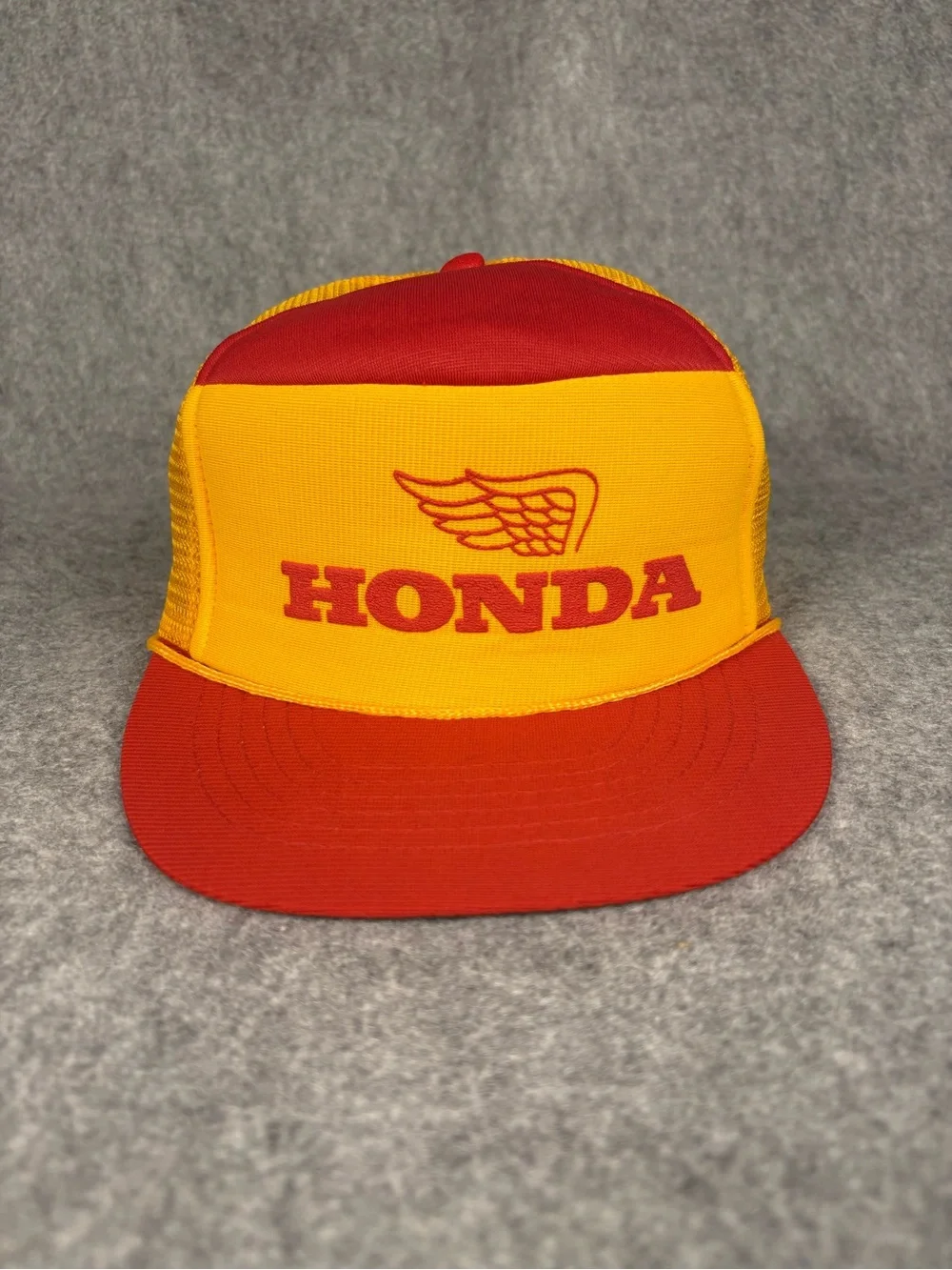 Vintage Honda Wing Motorcycle Trucker Hat Red Yellow Snapback